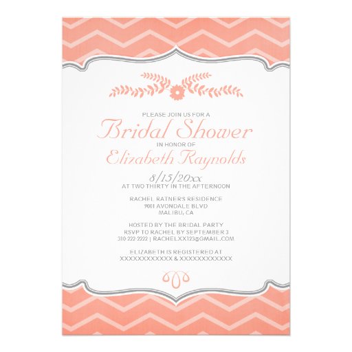 Coral Zigzag Bridal Shower Invitations