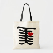 Corazón rojo esquelético bolsas lienzo