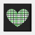Corazón verde de la tela escocesa iman de frigorífico