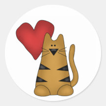 Corazón y camisetas y regalos rayados del gato pegatina