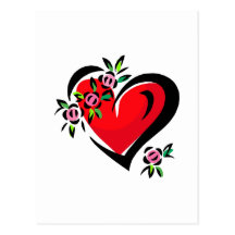 corazón y flores tarjeta postal