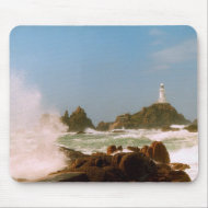 Corbiere Lighthouse in a winter storm mousepad