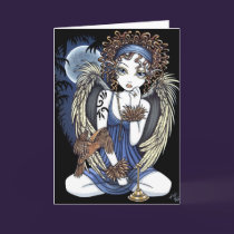 "Cordelia" Gothic Moon Oil Bird Angel Art Card cards