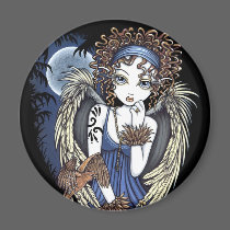 "Cordelia" Gothic Moon Oil Bird Angel Art Magnet
