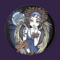"Cordelia" Gothic Moon Oil Bird Angel Art Magnet magnets