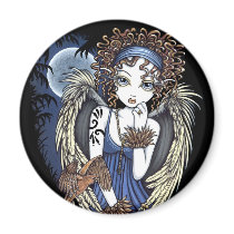 "Cordelia" Gothic Moon Oil Bird Angel Art Magnet