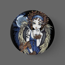 "Cordelia" Gothic Moon Oil Bird Angel Art Pinback buttons