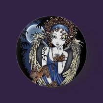 "Cordelia" Gothic Moon Oil Bird Angel Art Pinback buttons