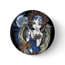 "Cordelia" Gothic Moon Oil Bird Angel Art Pinback