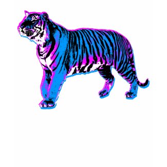 COREY TIGER 1980s RETRO VINTAGE BLUE PINK TIGER shirt