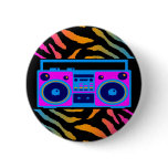 COREY TIGER 80s RETRO BOOMBOX TIGER STRIPES Button