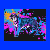 Corey Tiger '80s Retro Paint Splatter Tiger Post Card