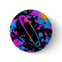 COREY TIGER 80s RETRO PUNK SAFETY PIN SPLATTER buttons by COREYTIGER COREY TIGER 80s RETRO PUNK SAFETY PIN SPLATTER buttons
