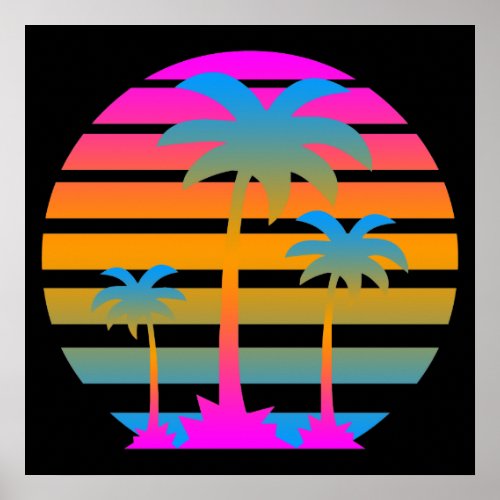 Corey Tiger 80s Retro Vintage  Palm Trees Sunset Poster