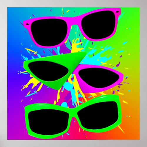 Corey Tiger 80s Vintage Neon Sunglasses Splatter Poster