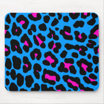 COREY TIGER RETRO 1980s NEON LEOPARD BLUE & PINK mousepads