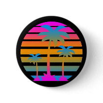 COREY TIGER RETRO SUNSET PALM TREES PINBACK BUTTON