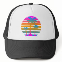 COREY TIGER RETRO SUNSET PALM TREES TRUCKER HAT