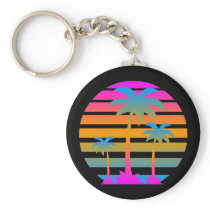 COREY TIGER RETRO SUNSET PALM TREES KEYCHAINS