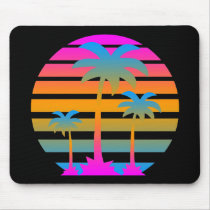 COREY TIGER RETRO SUNSET PALM TREES MOUSE PAD
