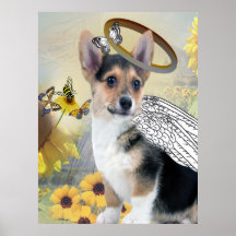 CORGI  ANGEL in daisies Posters