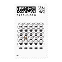 Corgi in the Sheep Postage Stamp