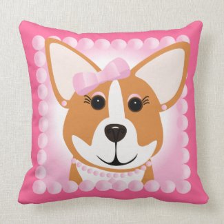 Corgi Lady Pink Throw Pillow
