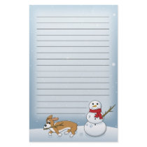 Corgi Steals Snowman's Arm Stationery