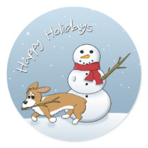 Corgi Steals Snowman's Arm Stickers