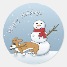 Corgi Steals Snowman's Arm Stickers