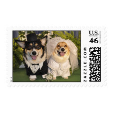 Corgis get married zazzle_stamp