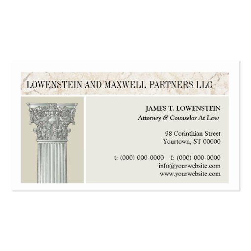 Corinthian Column Attorney Business Card (front side)