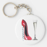 Corkscrew Heel Red Stiletto Shoe Champagne Flute Key Chains