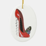 Corkscrew Red Stiletto and Butterfly Ornament