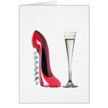 Corkscrew Stiletto Shoe and Champagne Flute Glass Cards