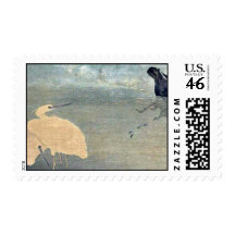 Cormorant and white heron by Kitagawa, Utamaro Postage Stamps