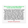 Corn Allergy List - Postcard