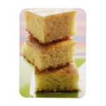 Corn bread, cut into cubes (in a pile) rectangle magnets