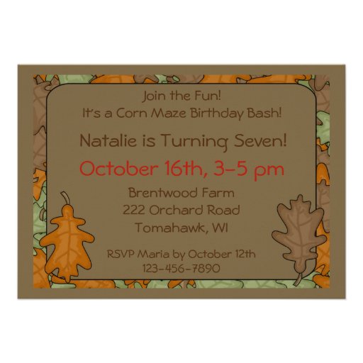 Corn Maze Autumn Party Invitations