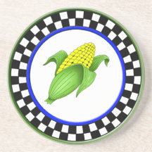 Corn On The Cob Round Sandstone Checkerboard Coast Coaster