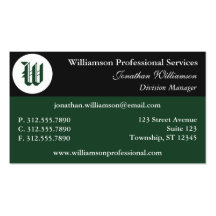Corner Monogram Green Business Cards