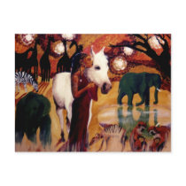 african, americam, afro, black, urban, landscape, animals, horses, girl, woman, art, braids, elephants, Postcard with custom graphic design