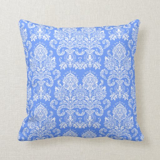 Cornflower Blue Victorian Damask Throw Pillow Zazzle