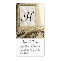 CORNUCOPIA  MONOGRAM , black and white grey Personalized Shipping Labels