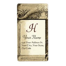 CORNUCOPIA  MONOGRAM , black and white grey Personalized Shipping Labels
