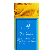 CORNUCOPIA  MONOGRAM , bright gold yellow blue Personalized Shipping Labels