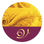 CORNUCOPIA  MONOGRAM , bright gold yellow purple Round Stickers