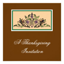 Cornucopia Vintage Thanksgiving Art Invitations