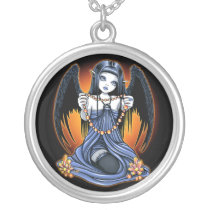 corona, gothic, crystals, angel, faerie, art, fantasy, fairy, sun, sunrise, wings, big, eyed, myka, jelina, mika, angels, Necklace with custom graphic design