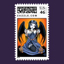 "Corona" Gothic Raven Winged Angel Art Postage stamps